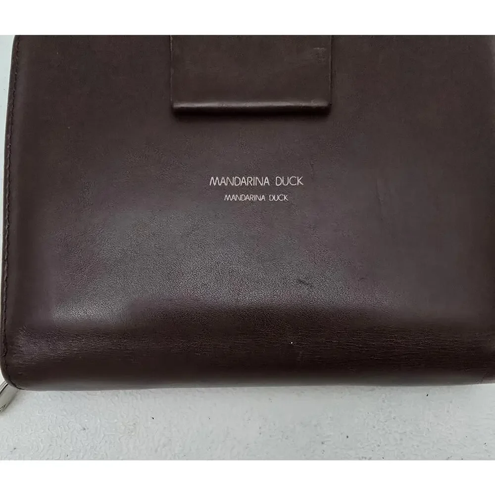 Mandarina Duck Bifold Zip Accordion Wallet Calfskin Leather Brown MD38